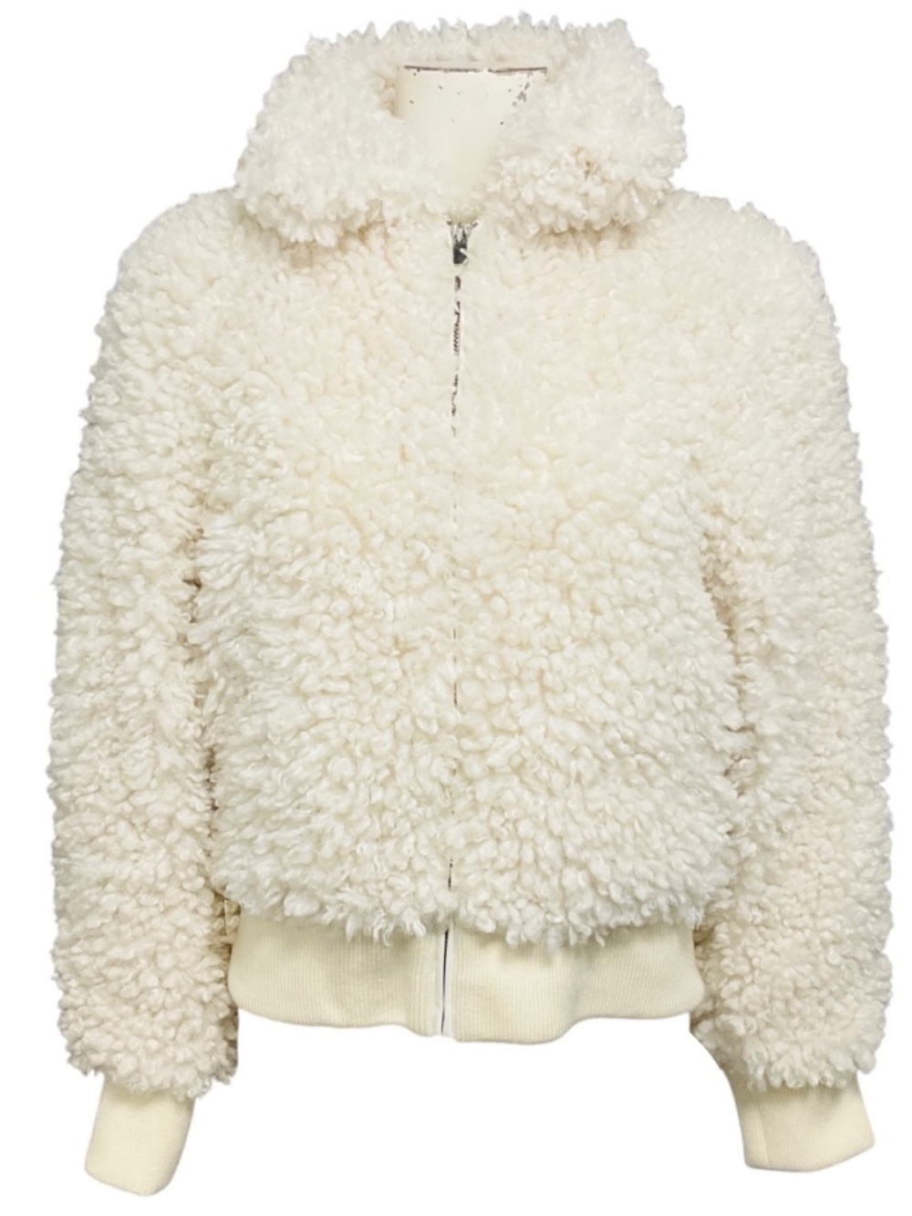 MAJE WHITE BLANCHE LOOPED FAUX FUR JACKET